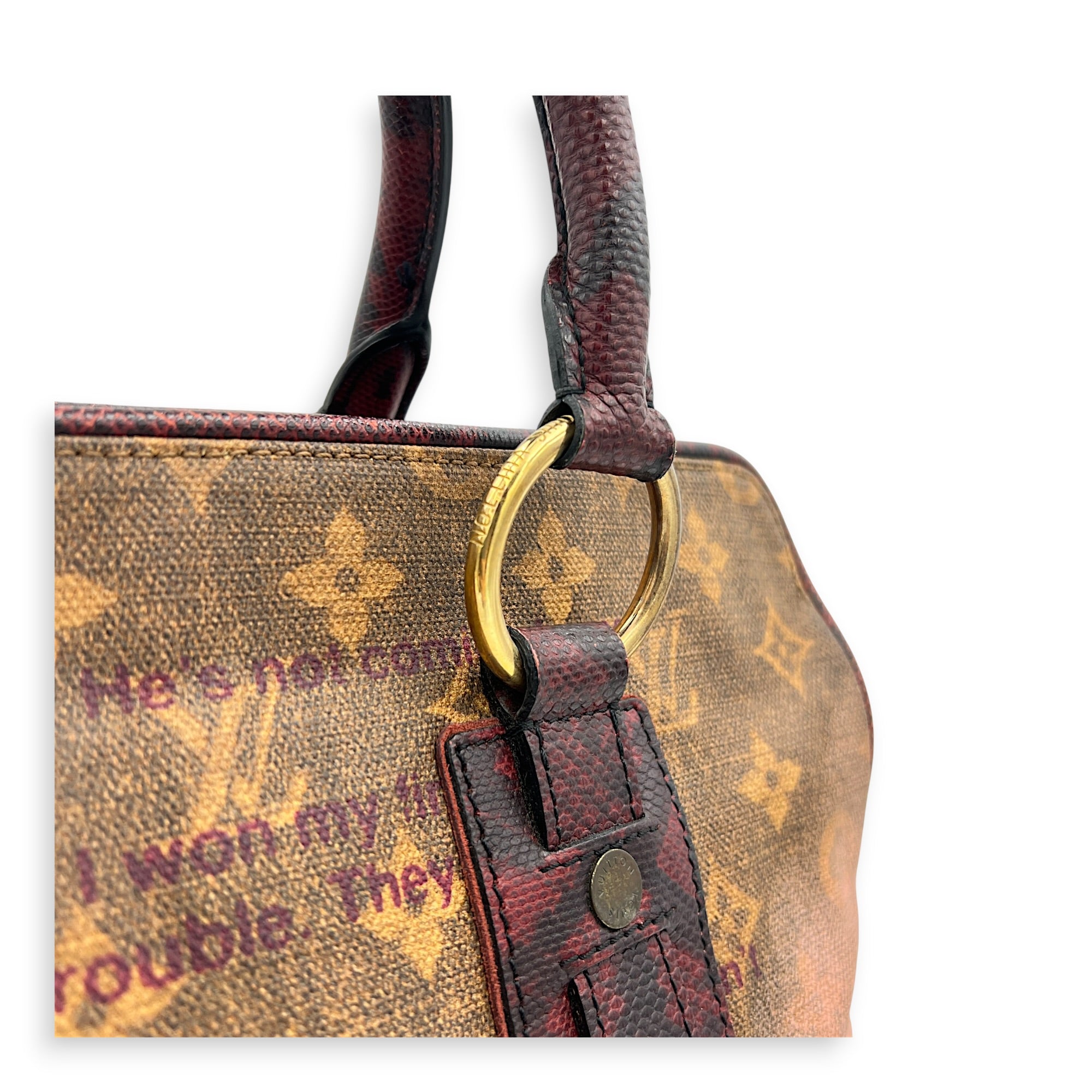 x Richard Prince Graduate Jokes Brown Top Handle Bag in Monogram Coated Canvas, Antique Brass hardware