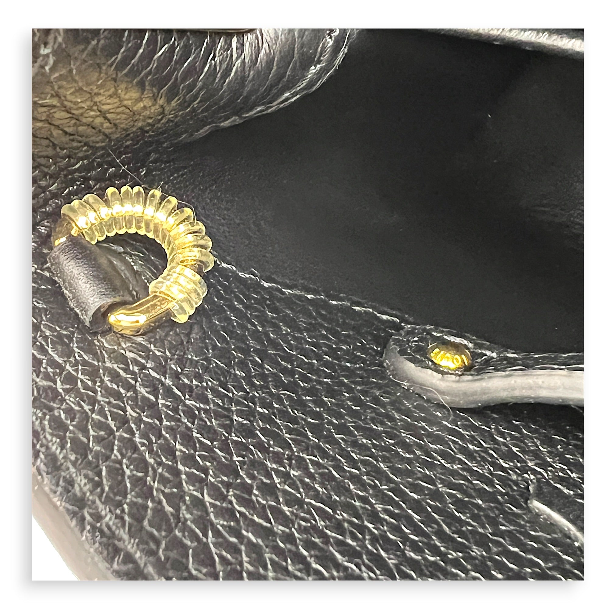 Capucines Mini Black Top Handle Bag in Taurillon Leather, Gold hardware