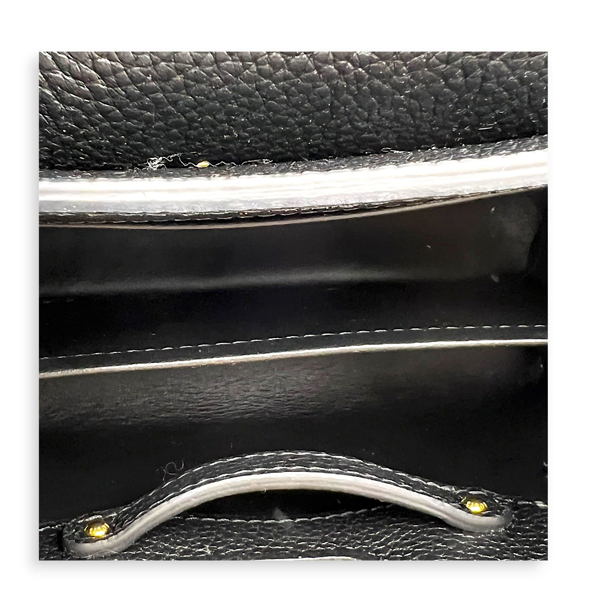 Capucines Mini Black Top Handle Bag in Taurillon Leather, Gold hardware