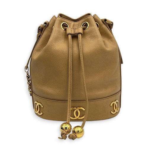 CC Bucket Bag Beige in Caviar Leather, Gold hardware