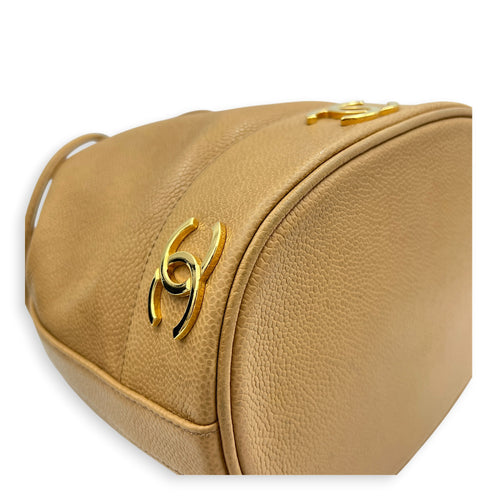 CC Bucket Bag Beige in Caviar Leather, Gold hardware