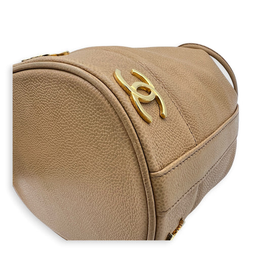CC Bucket Bag Beige in Caviar Leather, Gold hardware