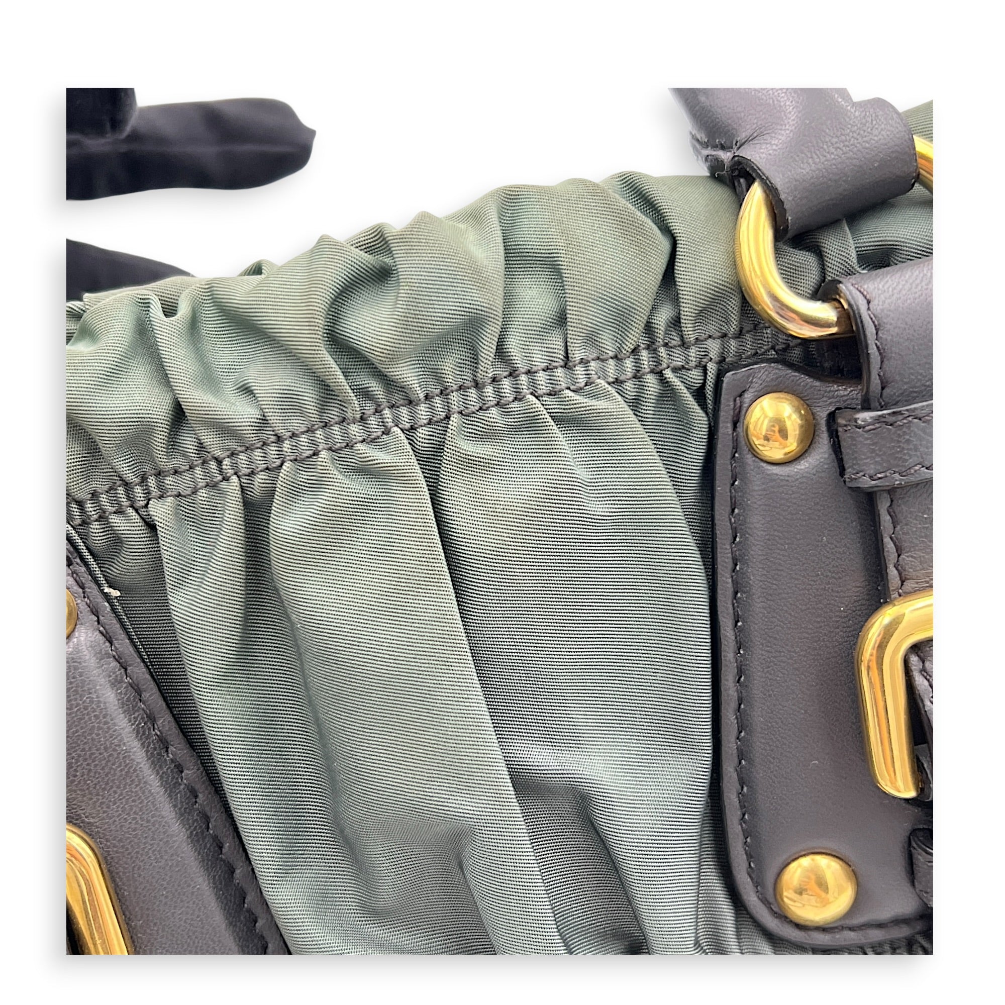 Gaufre Top Handle Bag Military Green in Nylon, Gold hardware