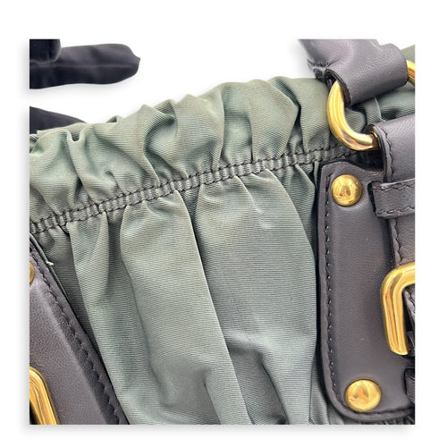Gaufre Top Handle Bag Military Green in Nylon, Gold hardware