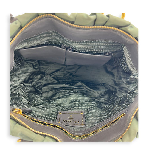 Gaufre Top Handle Bag Military Green in Nylon, Gold hardware