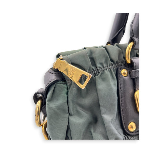 Gaufre Top Handle Bag Military Green in Nylon, Gold hardware