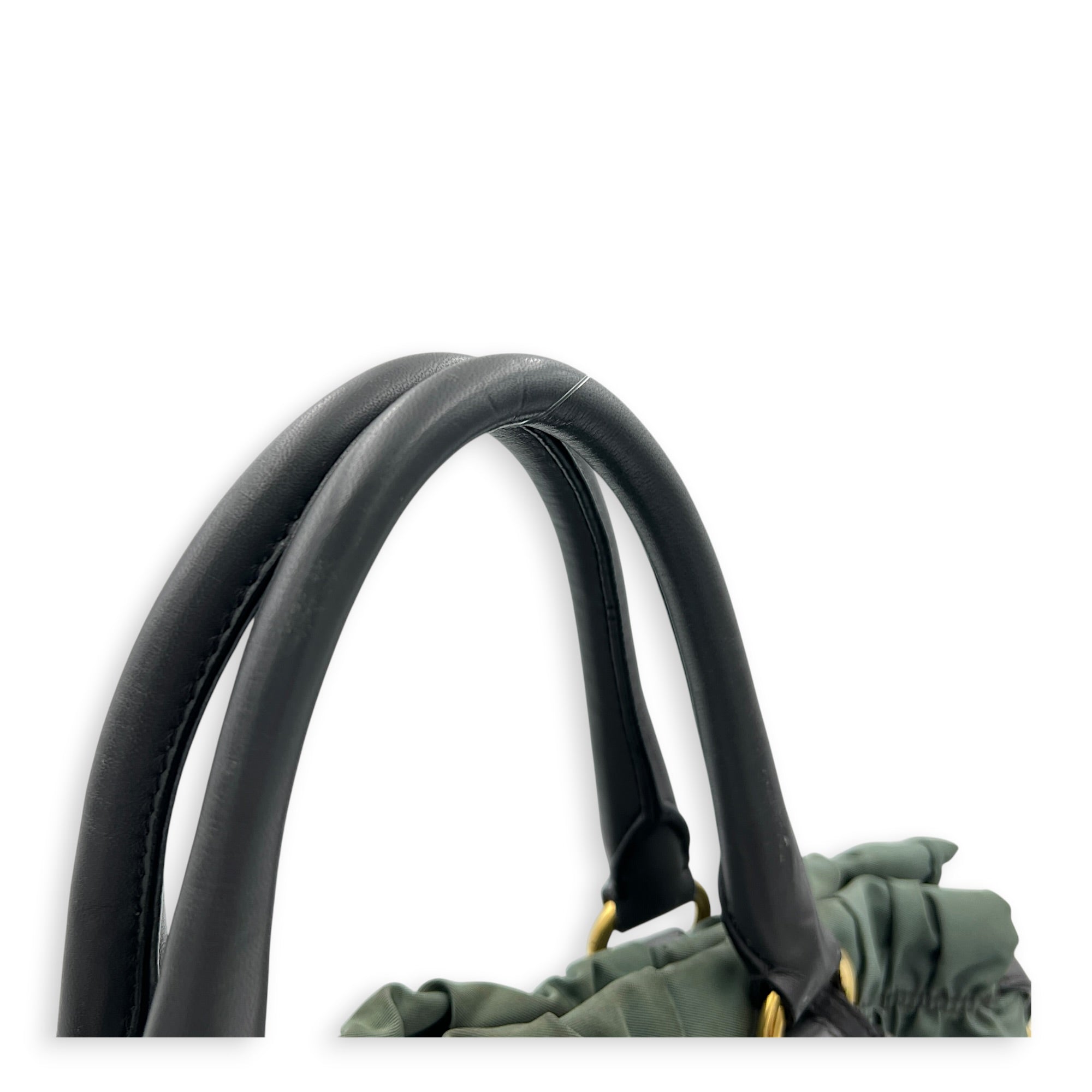Gaufre Top Handle Bag Military Green in Nylon, Gold hardware