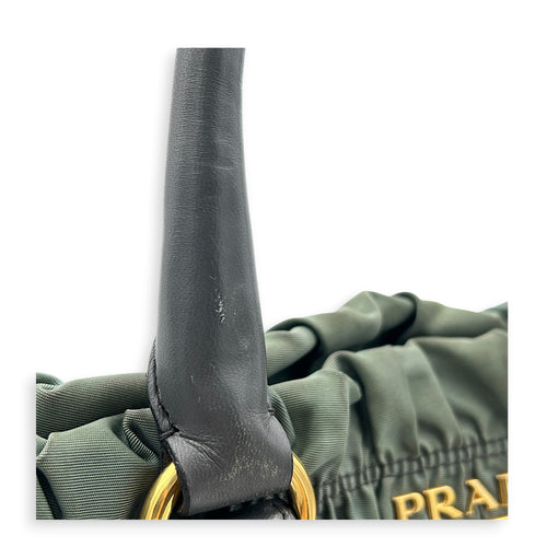 Gaufre Top Handle Bag Military Green in Nylon, Gold hardware