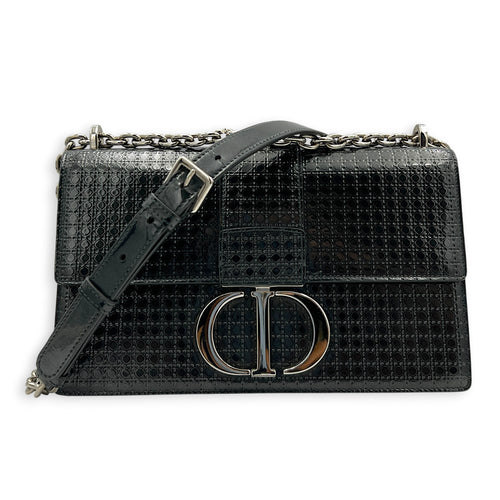 30 Montaigne Shoulder Bag Medium Black in Patent Leather, Silver hardware