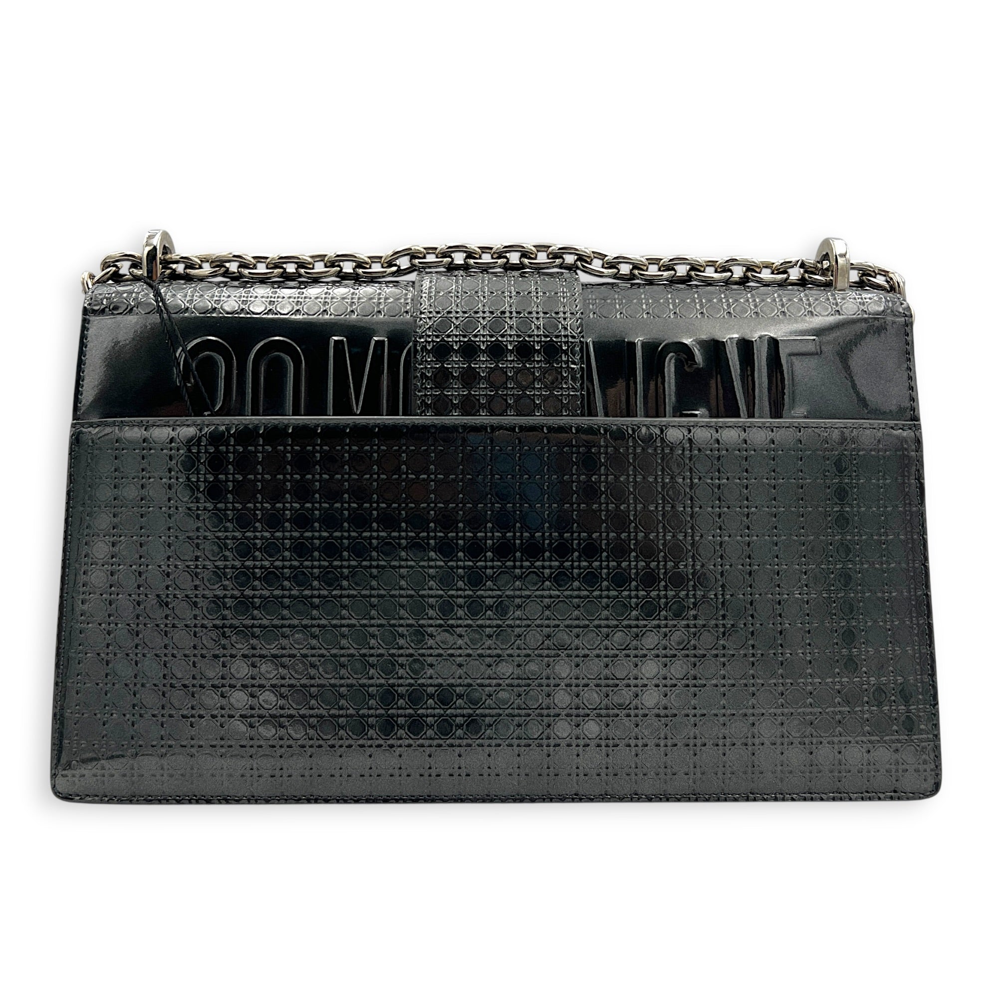 30 Montaigne Shoulder Bag Medium Black in Patent Leather, Silver hardware