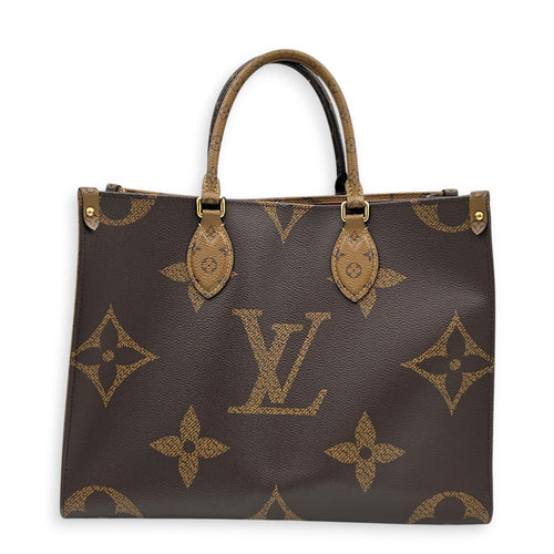 OnTheGo Tote Bag MM Brown in Monogram Coated Canvas, Gold hardware