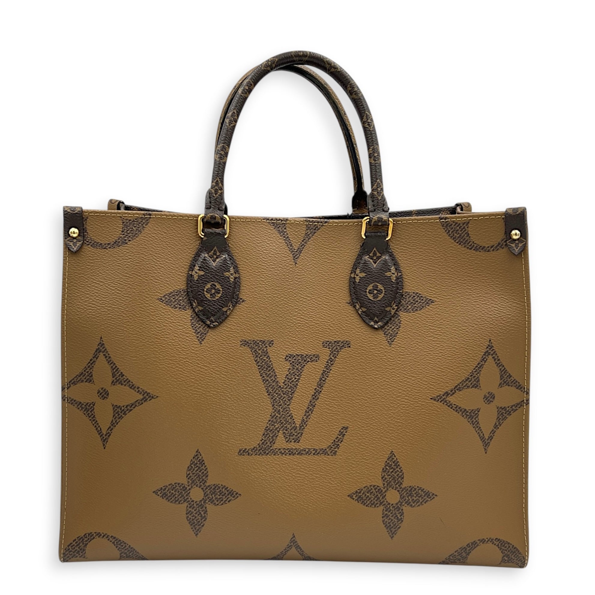 OnTheGo Tote Bag MM Brown in Monogram Coated Canvas, Gold hardware