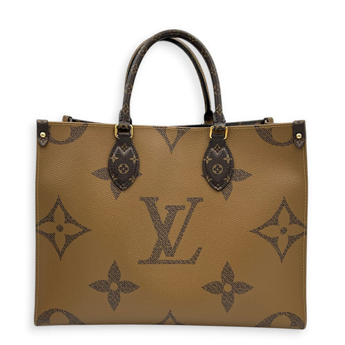 OnTheGo Tote Bag MM Brown in Monogram Coated Canvas, Gold hardware