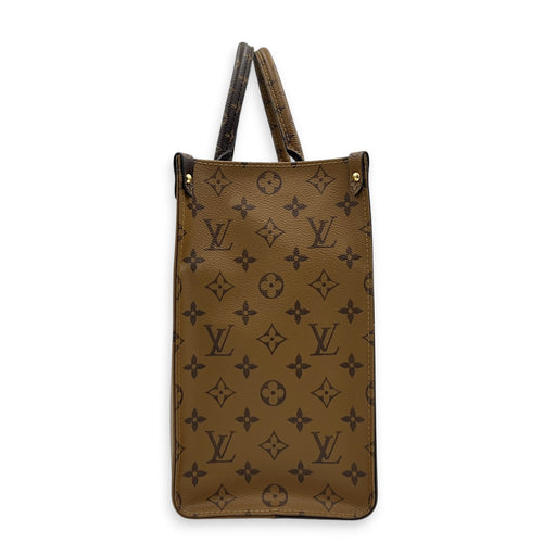 OnTheGo Tote Bag MM Brown in Monogram Coated Canvas, Gold hardware