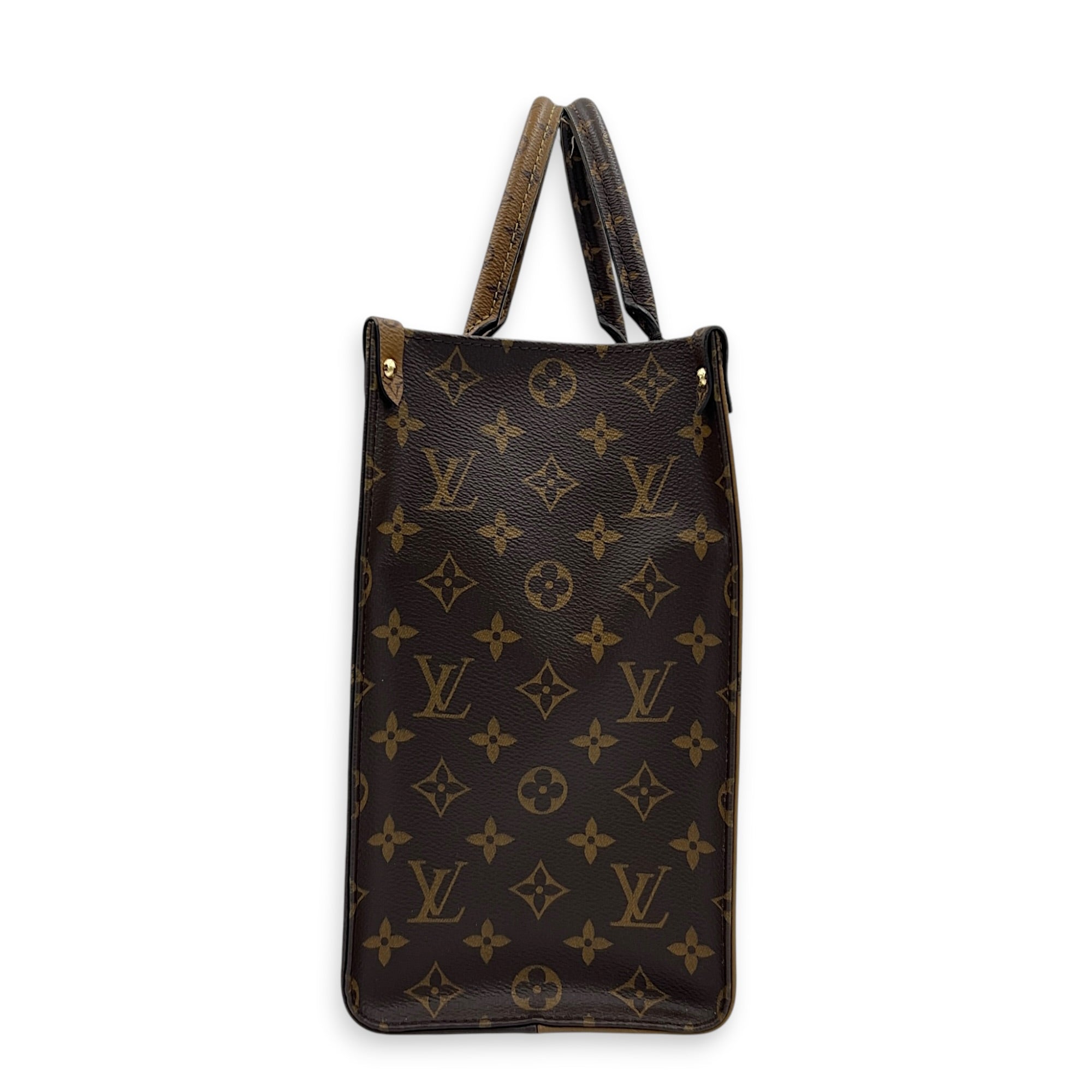 OnTheGo Tote Bag MM Brown in Monogram Coated Canvas, Gold hardware