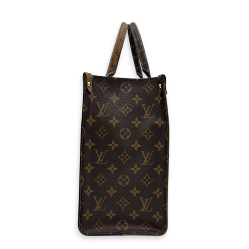 OnTheGo Tote Bag MM Brown in Monogram Coated Canvas, Gold hardware