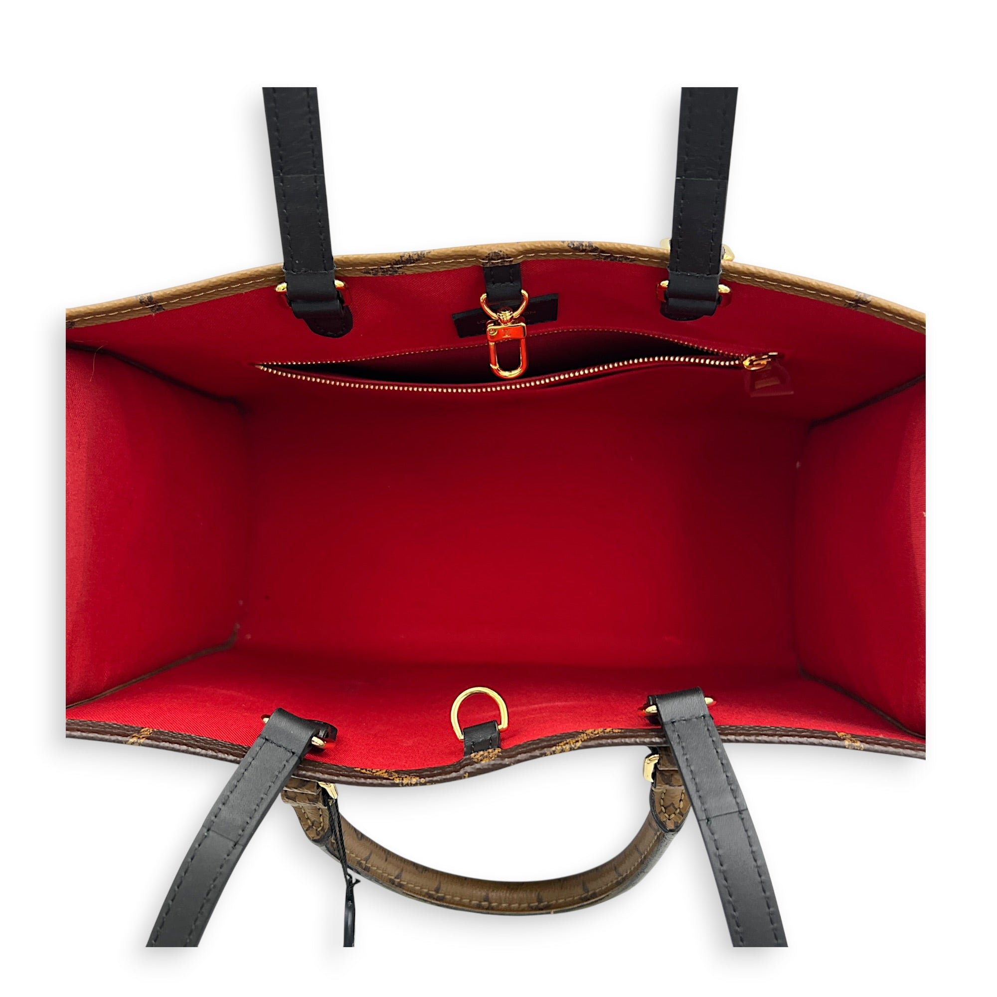 OnTheGo Tote Bag MM Brown in Monogram Coated Canvas, Gold hardware