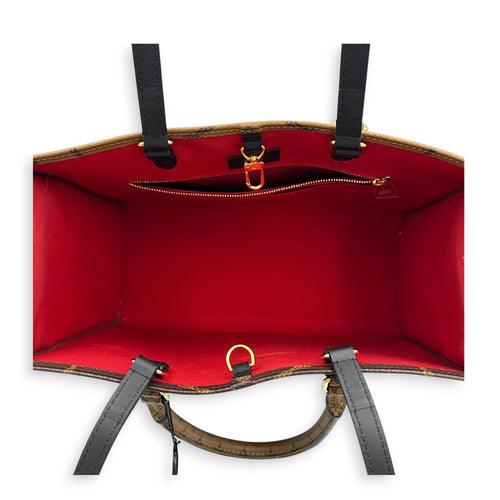OnTheGo Tote Bag MM Brown in Monogram Coated Canvas, Gold hardware