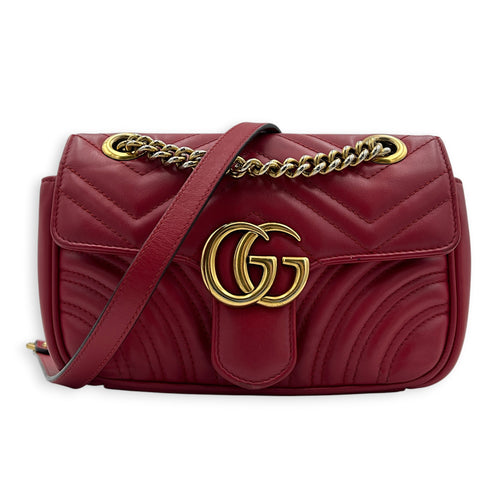 GG Marmont Shoulder Bag Small Hibiscus Red in Lambskin, Gold hardware