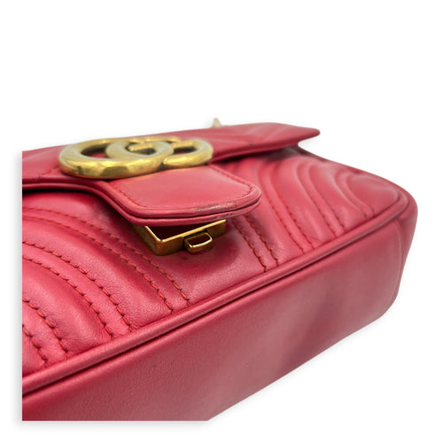 GG Marmont Shoulder Bag Small Hibiscus Red in Lambskin, Gold hardware