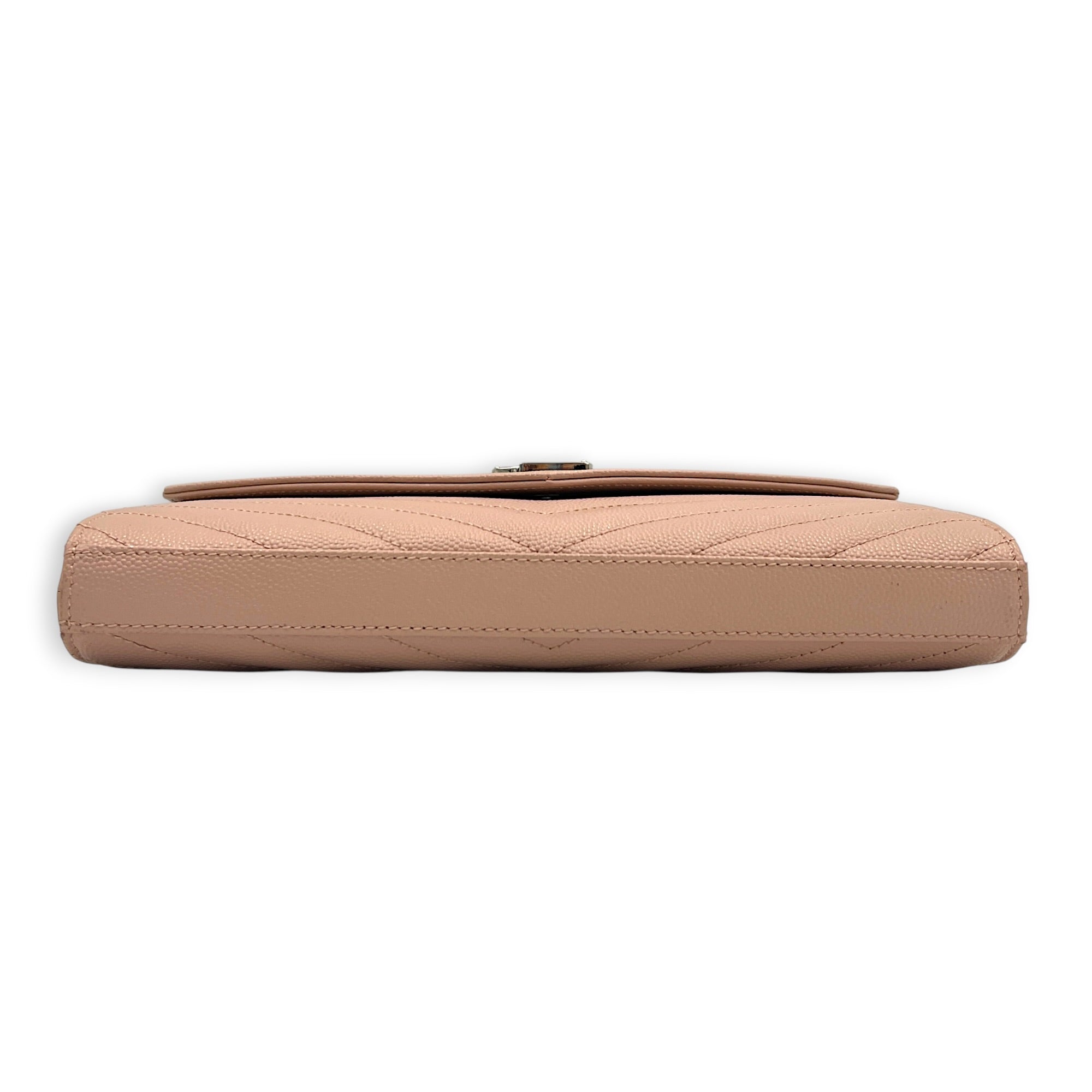 Cassandre Wallet On Chain Pink in Caviar Leather, Silver hardware