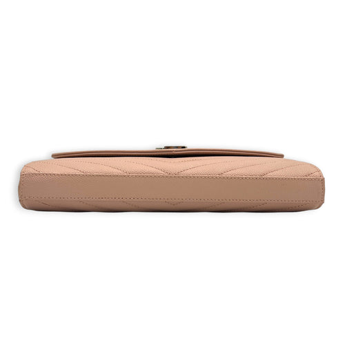 Cassandre Wallet On Chain Pink in Caviar Leather, Silver hardware