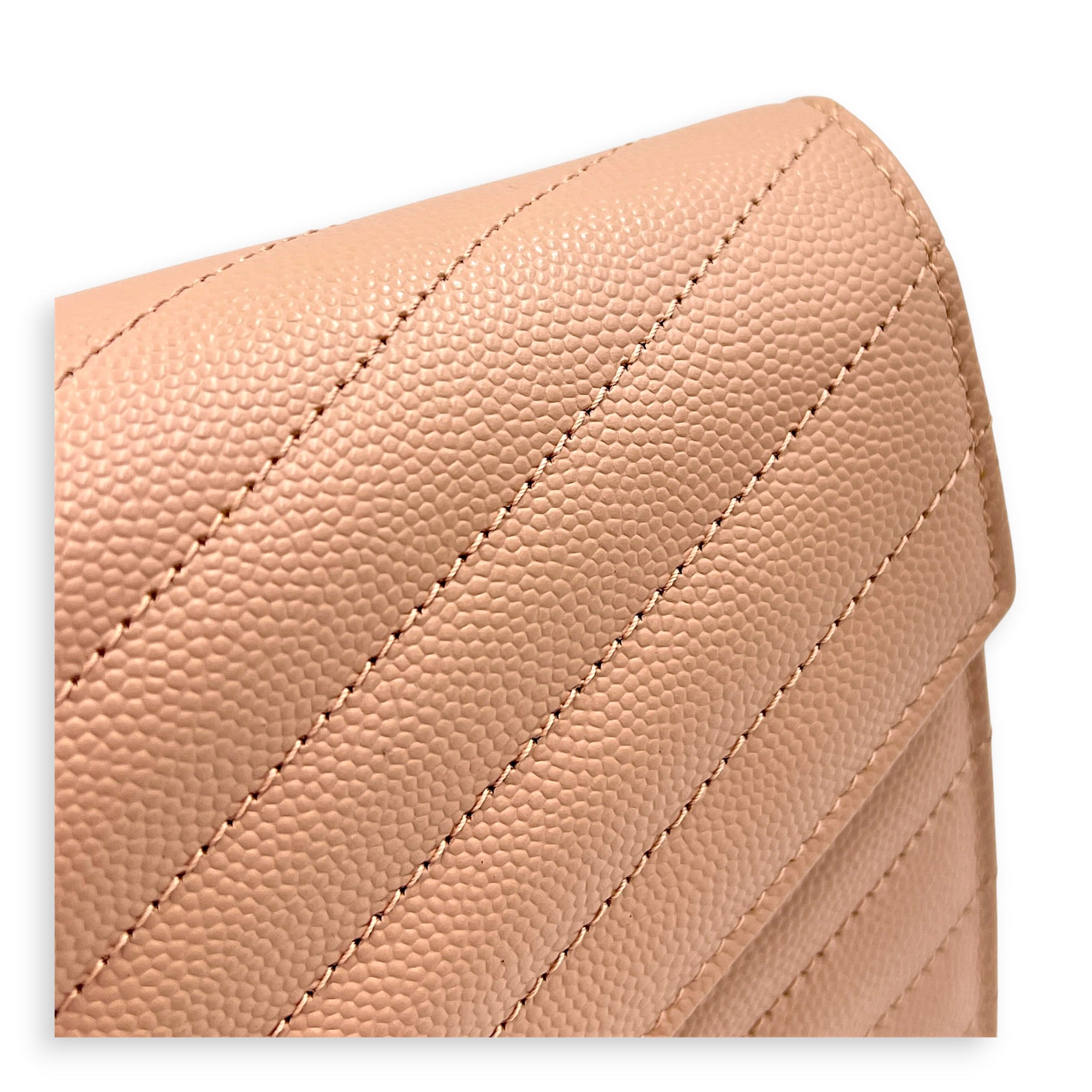 Cassandre Wallet On Chain Pink in Caviar Leather, Silver hardware
