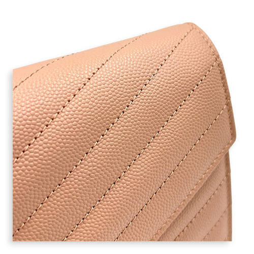 Cassandre Wallet On Chain Pink in Caviar Leather, Silver hardware