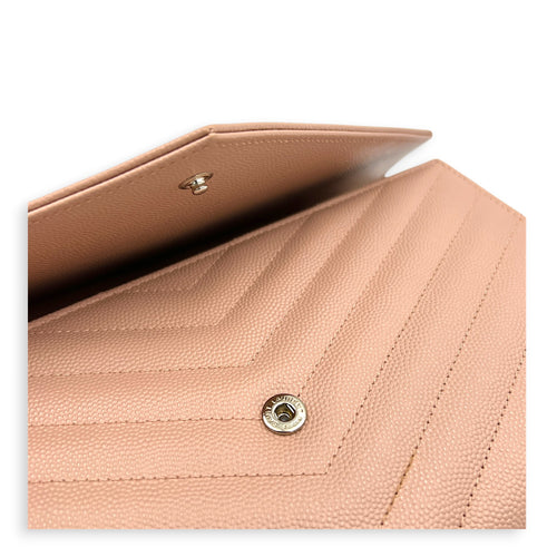 Cassandre Wallet On Chain Pink in Caviar Leather, Silver hardware