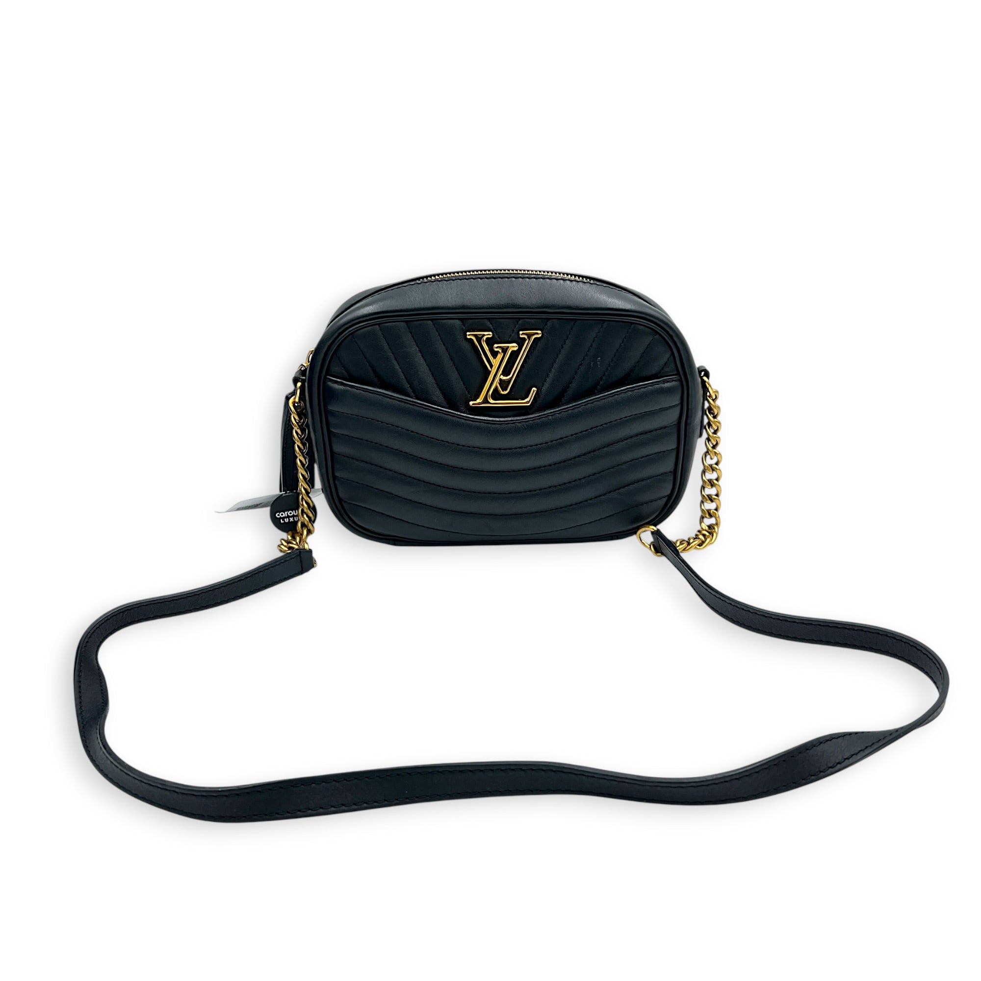 New Wave Crossbody Bag Noir in Calfskin, Gold hardware