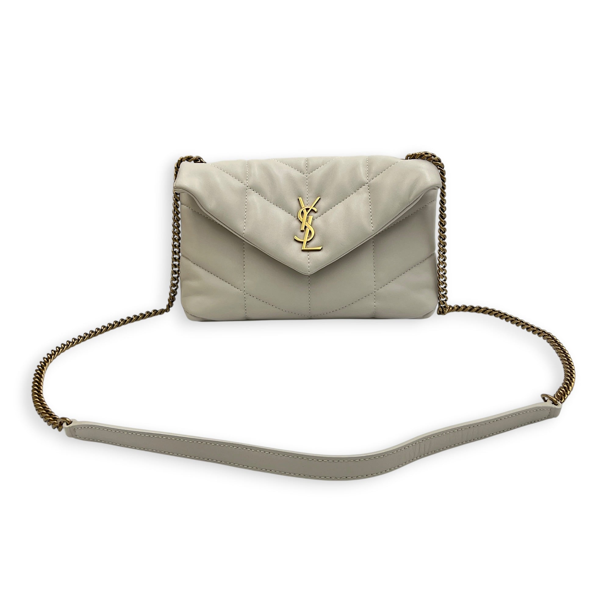 Puffer Shoulder Bag Toy Crème in Lambskin, Gold hardware