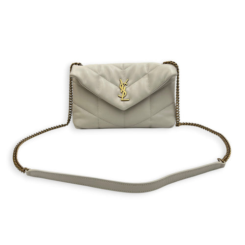 Puffer Shoulder Bag Toy Crème in Lambskin, Gold hardware