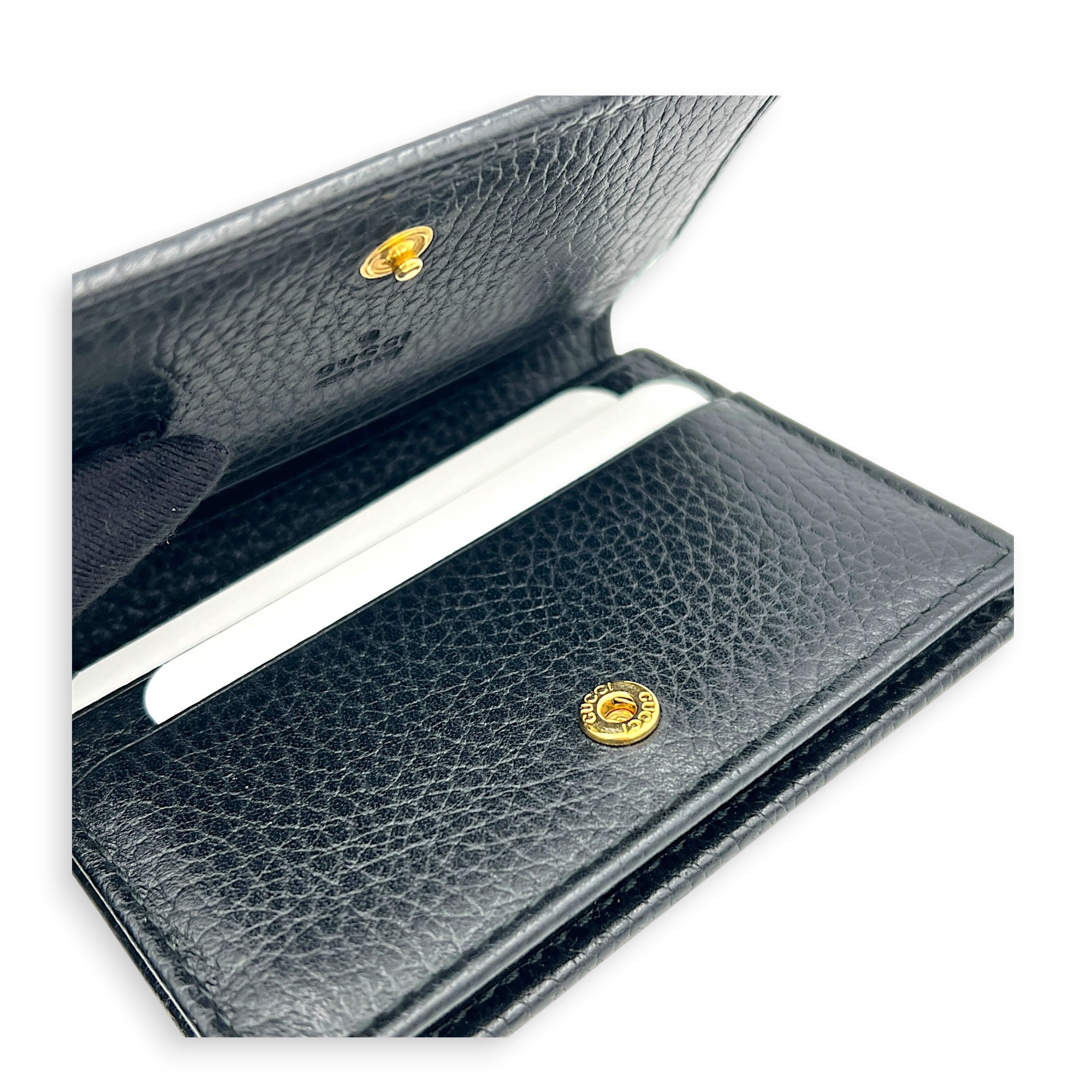 GG Marmont Card Holder Nero in Calfskin, Gold hardware