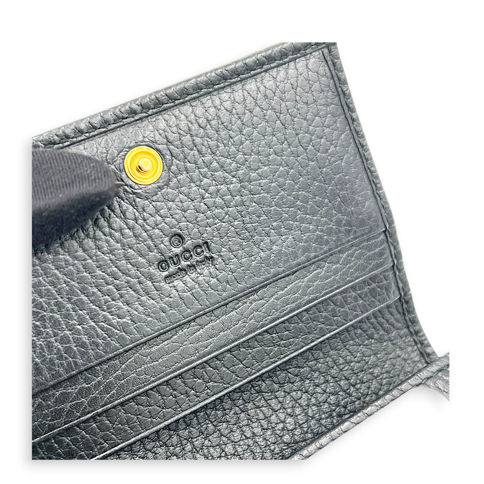 GG Marmont Card Holder Nero in Calfskin, Gold hardware