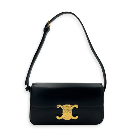 Triomphe Shoulder Bag Claude Black in Box Calfskin, Gold hardware