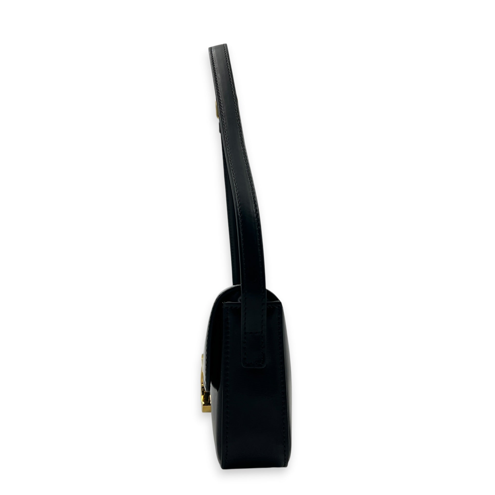 Triomphe Shoulder Bag Claude Black in Box Calfskin, Gold hardware