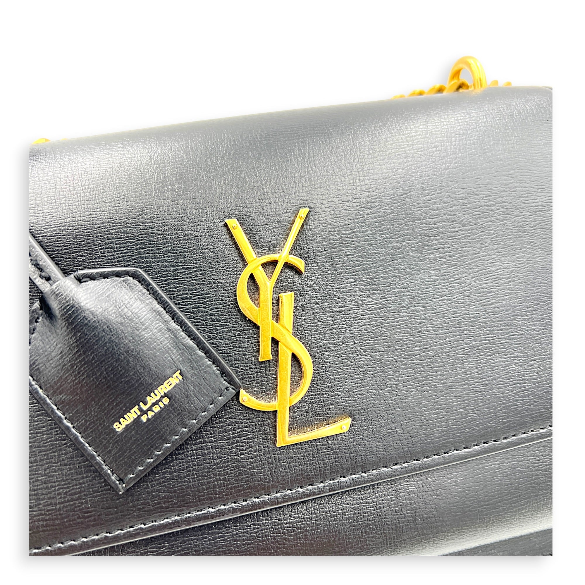 Cassandre Shoulder Bag Noir in Calfskin, Gold hardware