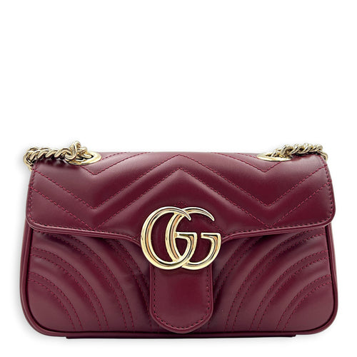 GG Marmont Shoulder Bag Small Hibiscus Red in Calfskin, Gold hardware