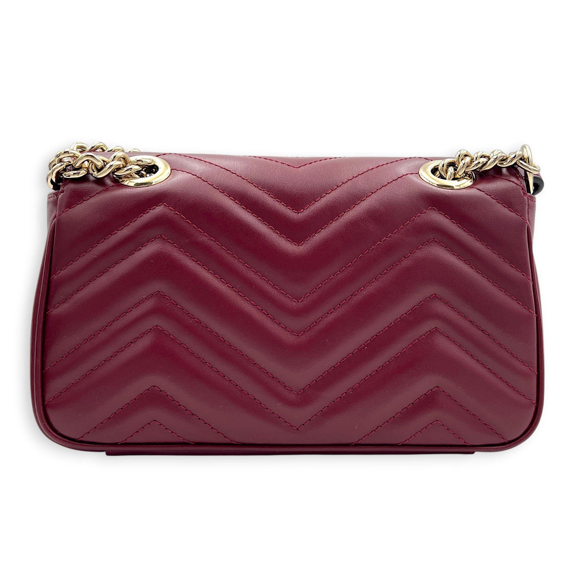 GG Marmont Shoulder Bag Small Hibiscus Red in Calfskin, Gold hardware