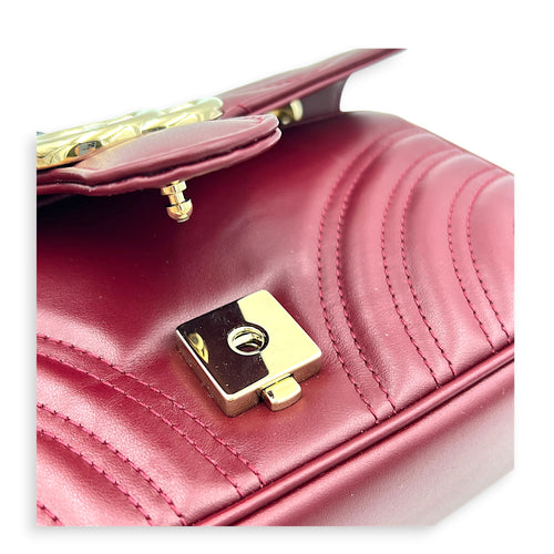 GG Marmont Shoulder Bag Small Hibiscus Red in Calfskin, Gold hardware