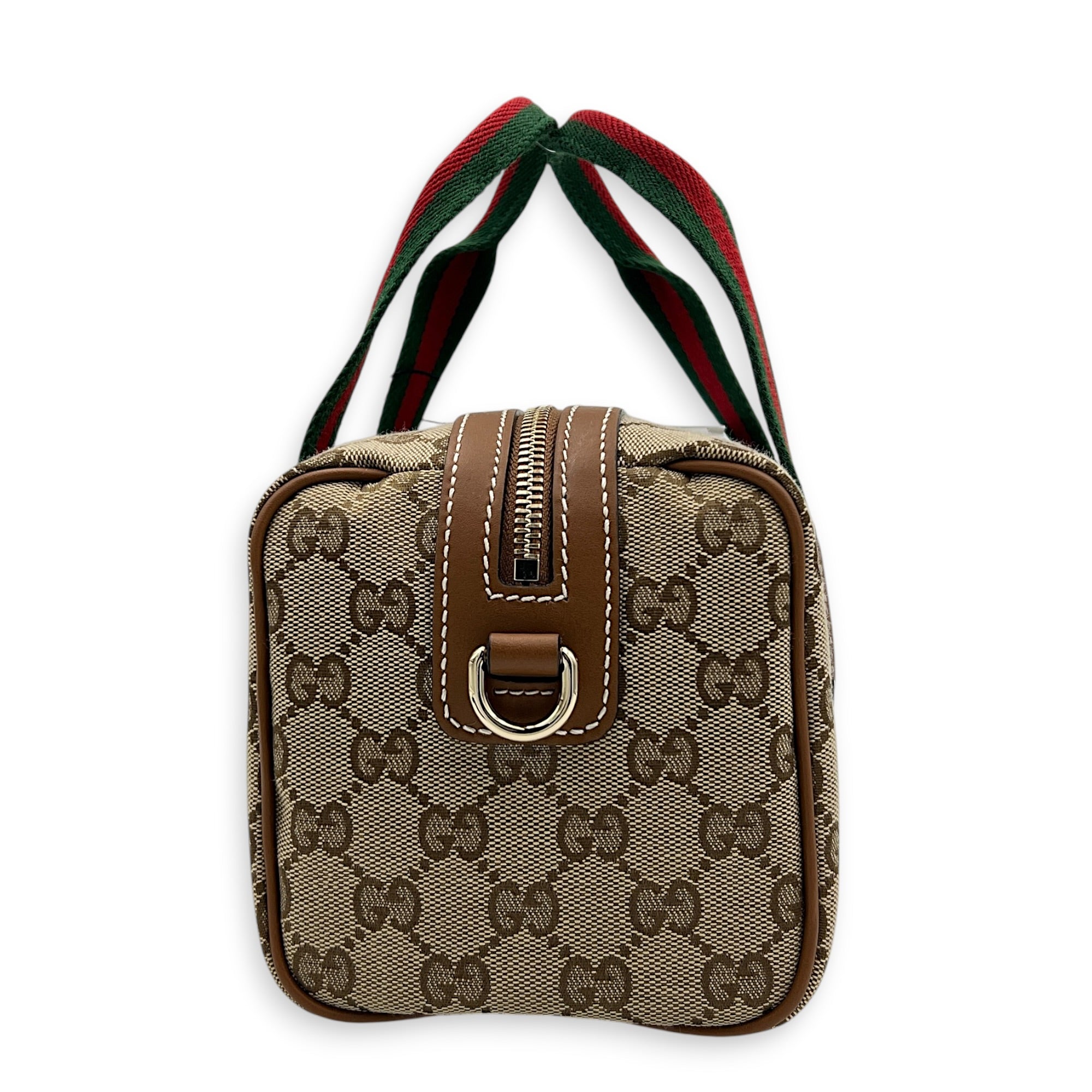 GG Supreme Top Handle Bag Small Beige Ebony in Monogram Coated Canvas, Gold hardware