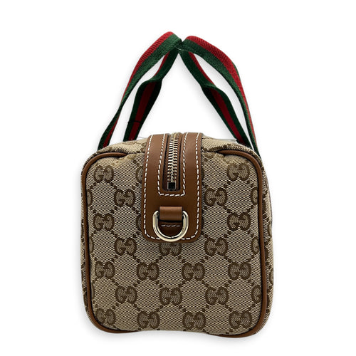 GG Supreme Top Handle Bag Small Beige Ebony in Monogram Coated Canvas, Gold hardware
