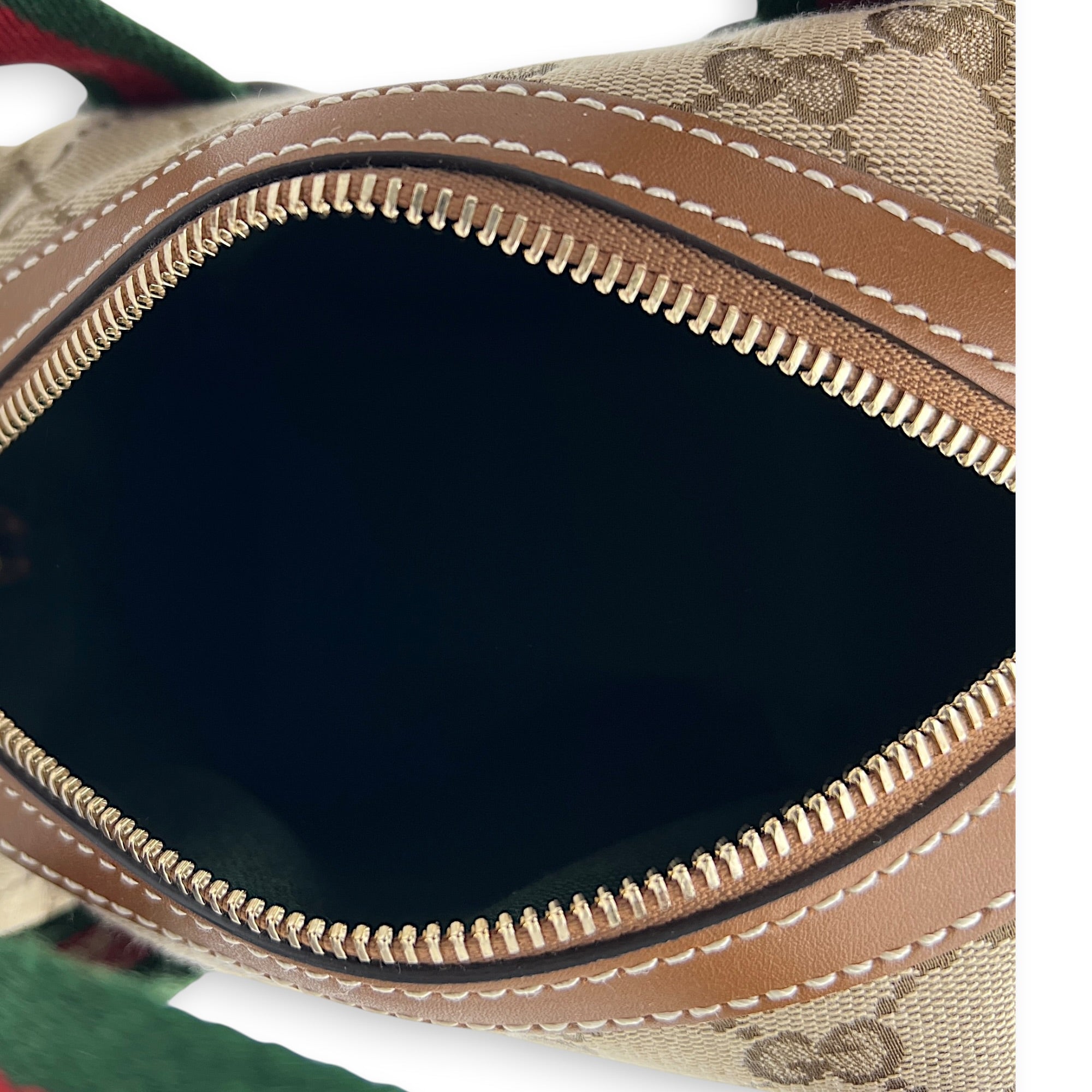 GG Supreme Top Handle Bag Small Beige Ebony in Monogram Coated Canvas, Gold hardware