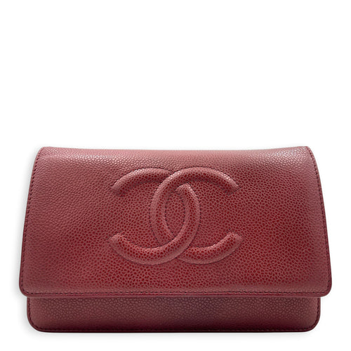 CC Wallet On Chain Red in Caviar Leather, Silver hardware