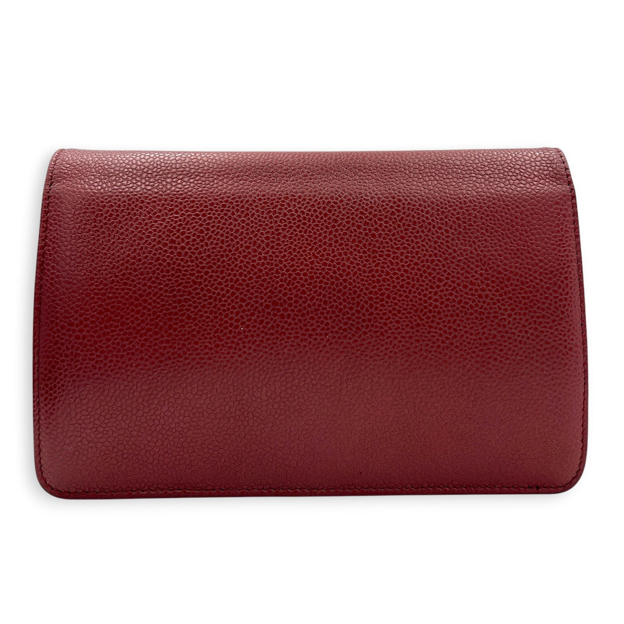 CC Wallet On Chain Red in Caviar Leather, Silver hardware