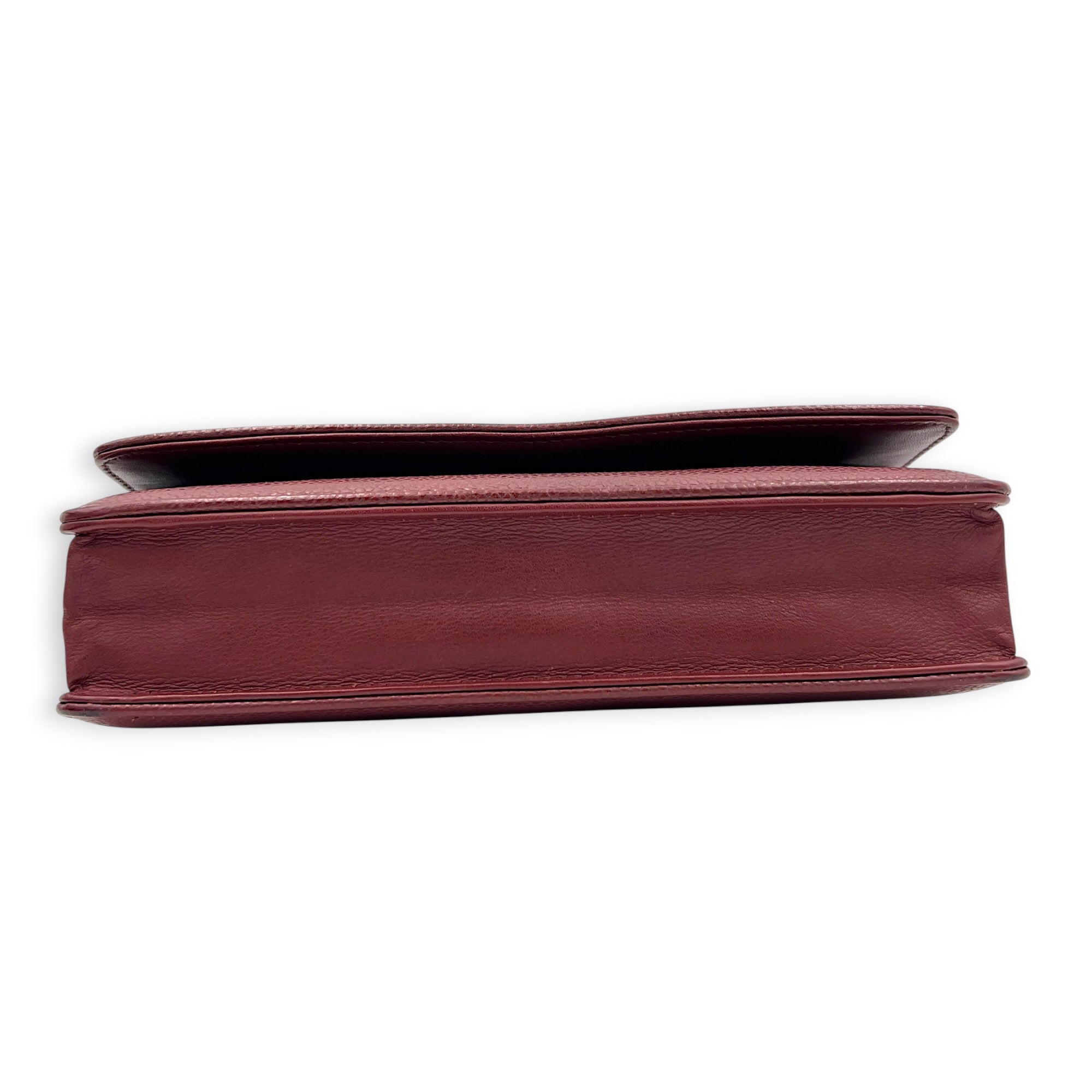CC Wallet On Chain Red in Caviar Leather, Silver hardware