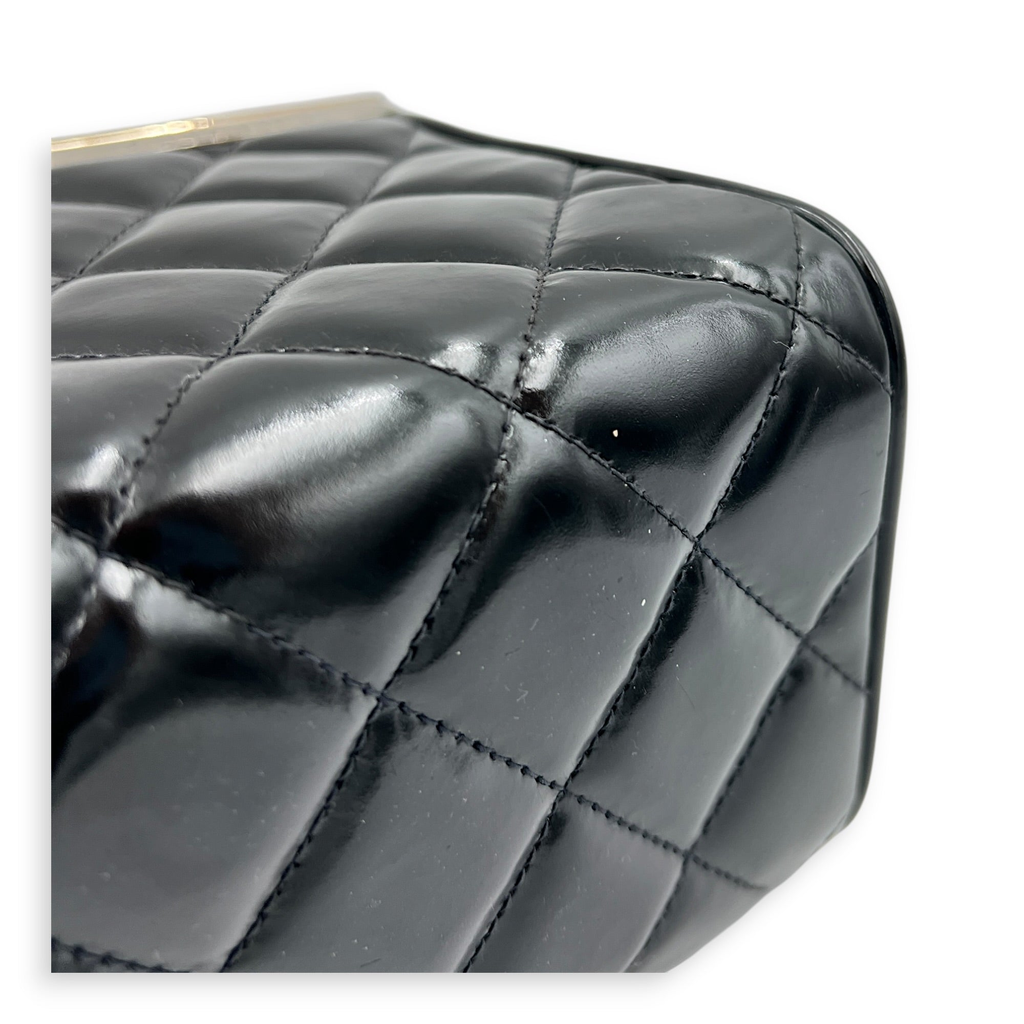 Vintage Box Quilted Top Handle Bag Black in Patent Leather, Silver hardware