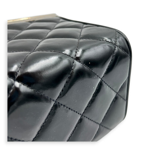 Vintage Box Quilted Top Handle Bag Black in Patent Leather, Silver hardware