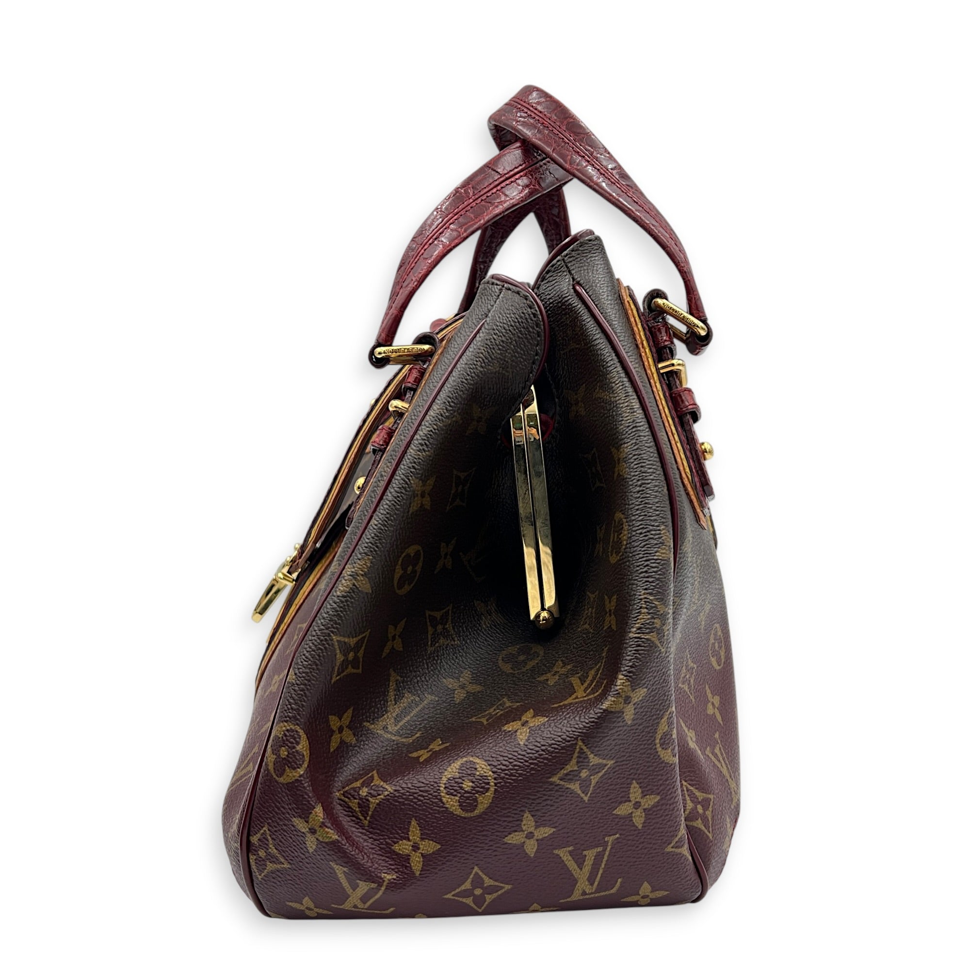 Mirage Top Handle Bag Monogram Rayures Bordeaux in Monogram coated canvas, crocodile & ostrich leather, Gold hardware