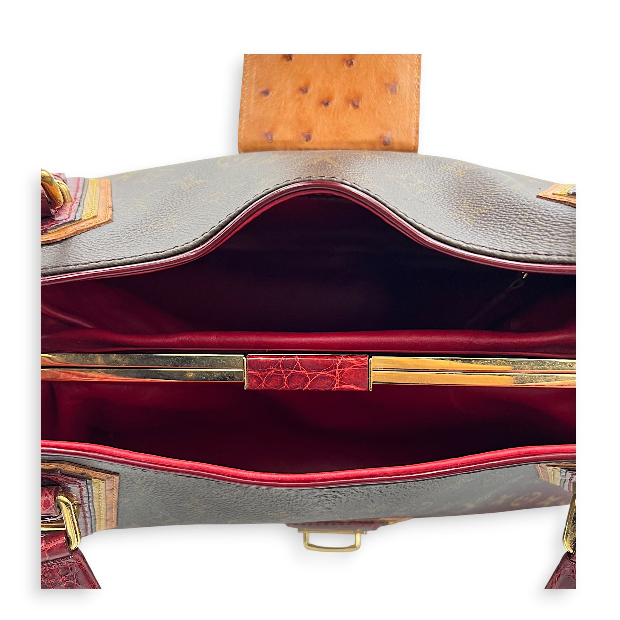 Mirage Top Handle Bag Monogram Rayures Bordeaux in Monogram coated canvas, crocodile & ostrich leather, Gold hardware